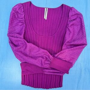 Anthropologie purple puff sleeve blouse